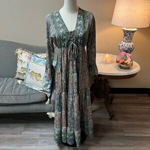 Anthropologie Floral Maxi Dress - Green and Pink